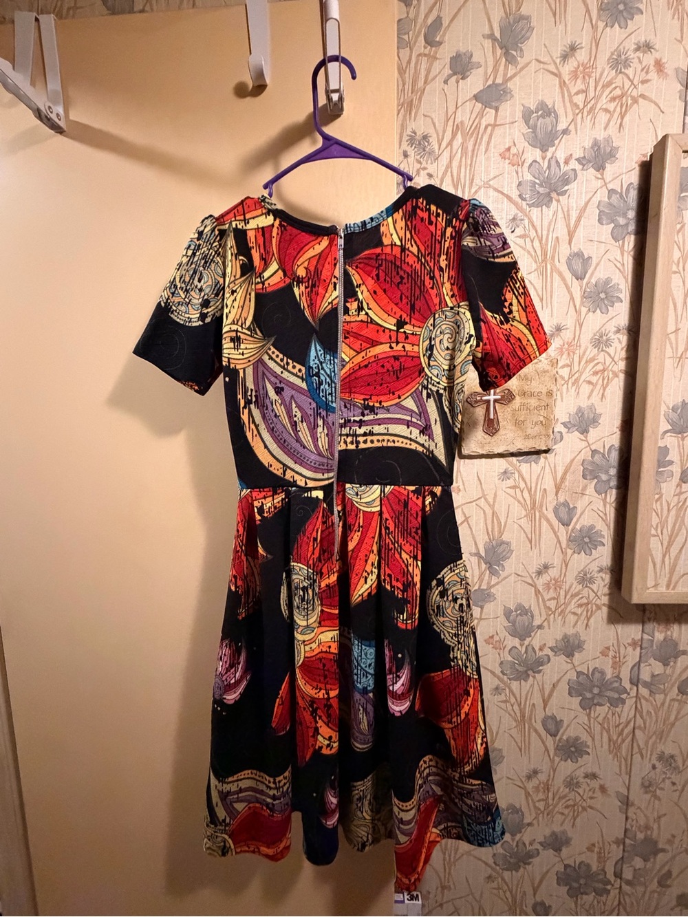 LuLaRoe Black Floral-Print Fit & Flare Dress with Red and Yellow Accents - Picture 4 of 6
